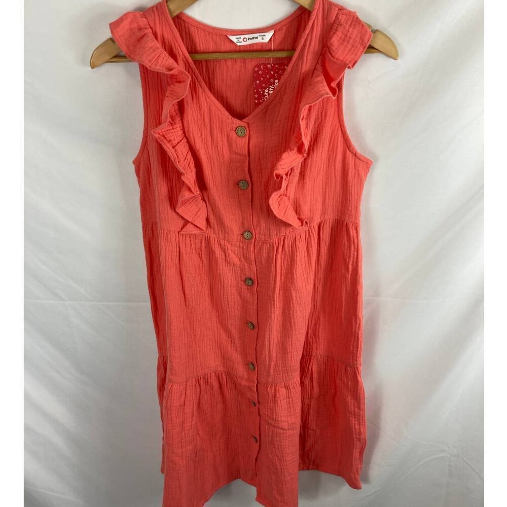 NWT PatPat Ruffle Detail Coral Pink Orange Dress Size Small - Picture 1 of 3